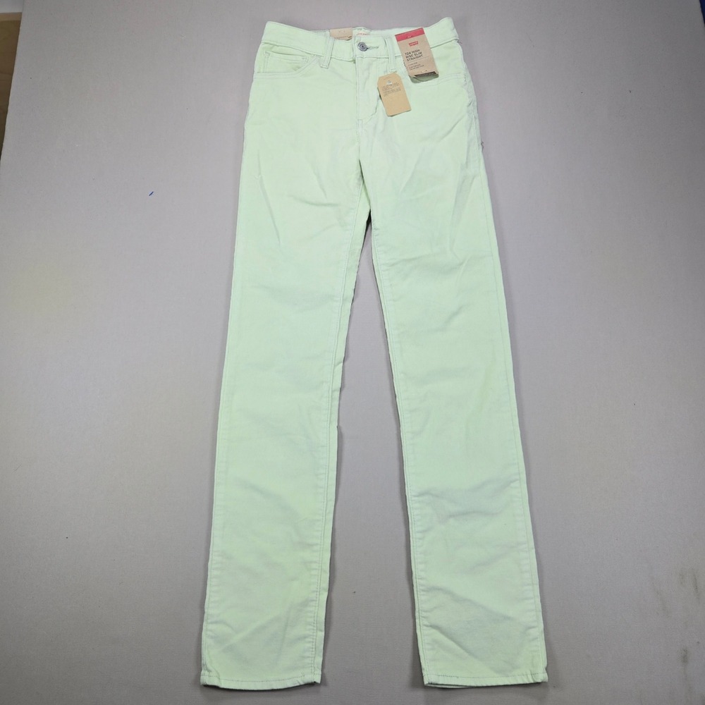 Levi's 724 High Rise Slim Straight Corduroy Pants Lime Green Womens 26x32 NEW